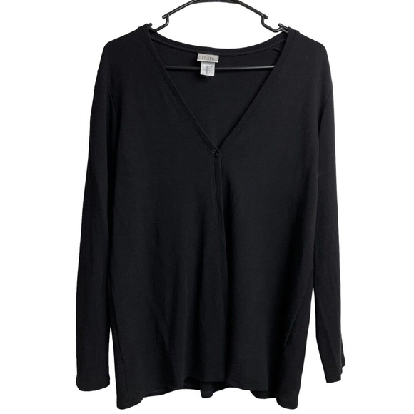 Eileen Fisher Sweaters - Eileen Fisher Cardigan Sweater Womens Large Black Long Sleeve Button Rayon USA